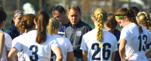 Messiah head coach Scott Frey gives instructions to his women's team